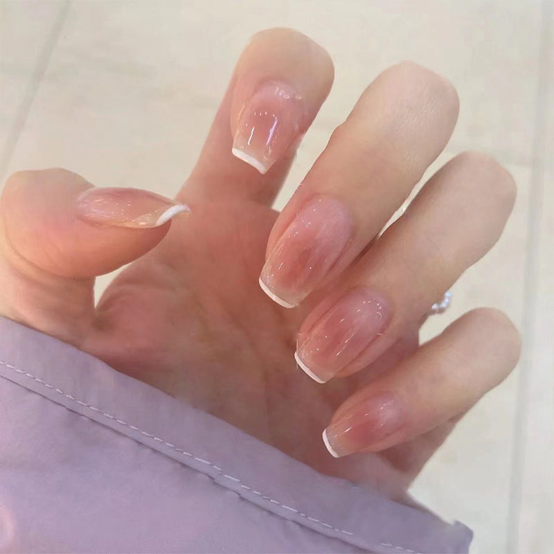 Elegant Bridal Collection Long Coffin Pink Ombre Press on Nail Set with Shimmer Finish