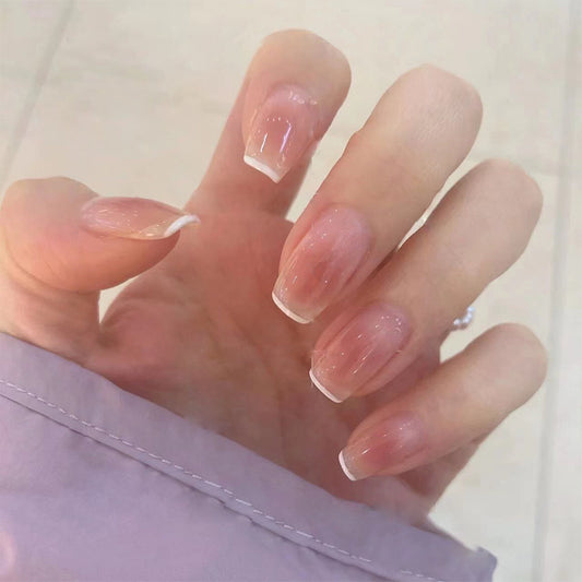 Elegant Bridal Collection Long Coffin Pink Ombre Press on Nail Set with Shimmer Finish