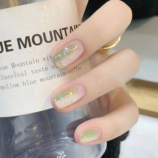 Glittery Confetti Magic Medium Square Pastel Pink Press On Nail Set with Iridescent Flakes