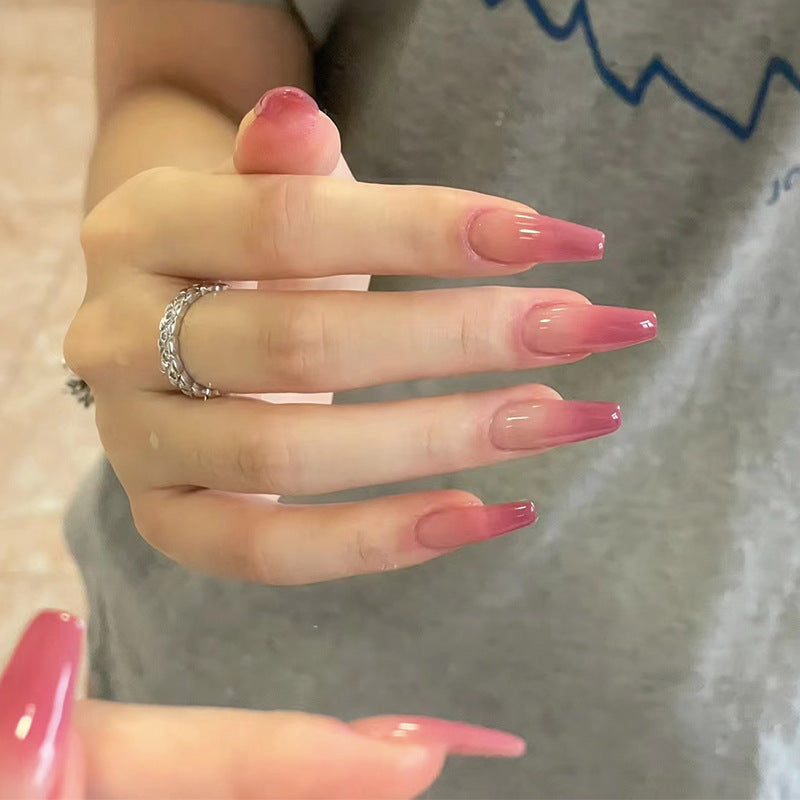 Summer Elegance Long Coffin Ombre Pink Press On Nail Set with Gradient Finish