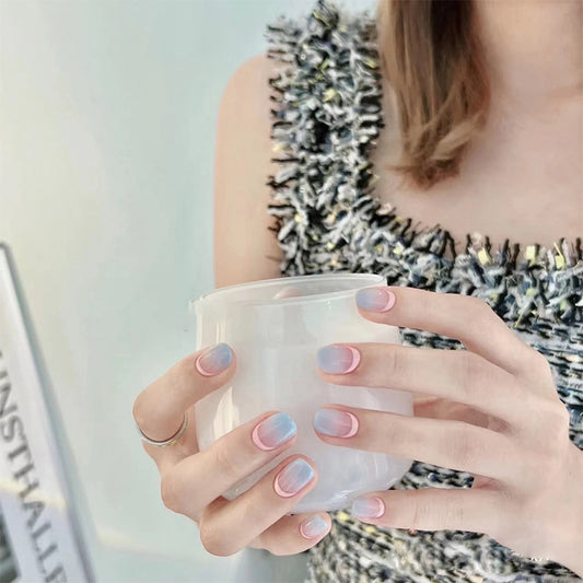 Dreamy Twilight Ombre Short Square Blue and Pink Press On Nail Set with Chic Gradient Design