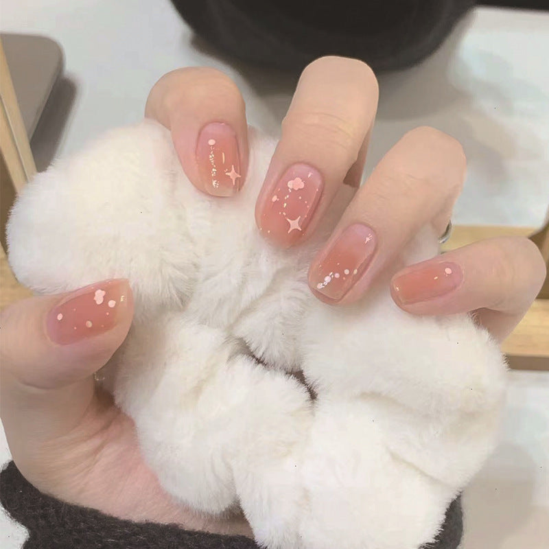 Starry Elegance Medium-Length Square Pale Pink Press On Nails with Sparkle Accents