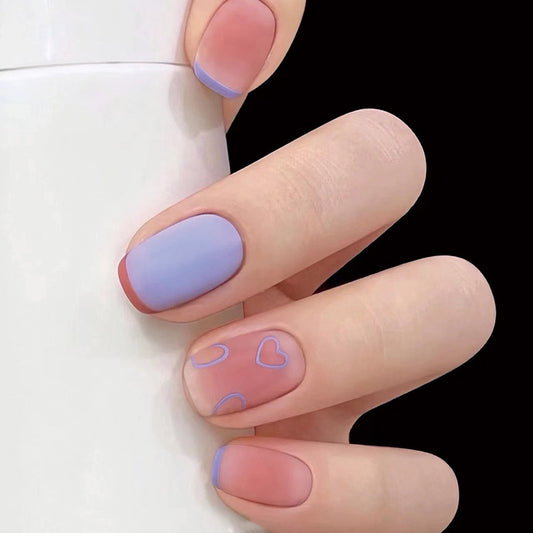 Spring Serenity Collection: Short Squoval Matte Pastel Lavender and Pink Press-On Nails with Heart Accents
