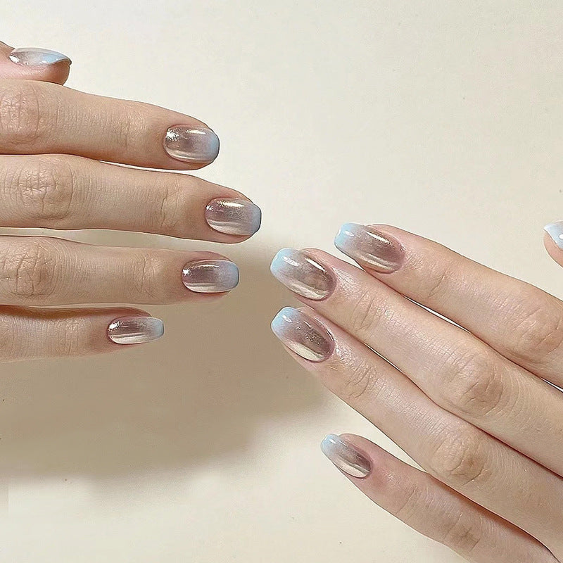 Elegant Evening Medium Coffin Pastel Pink Press On Nails with Shimmering Finish