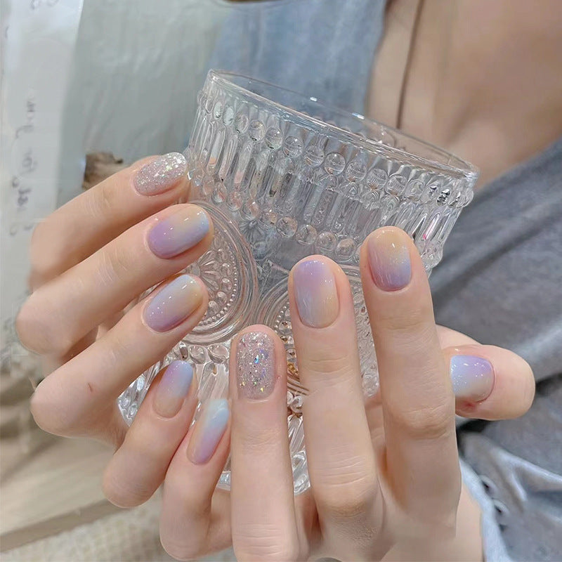 Enchanted Aurora Short-Length Squoval Pastel Ombre Glitter Accented Press On Nail Set