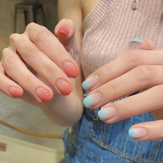 Summer Breeze Short Squoval Pastel Ombre Press On Nails with Glitter Accent
