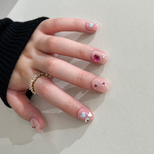 Enchanted Elegance Collection Medium Length Squoval Press On Nails in Pastel Pink with Rhinestone Accents