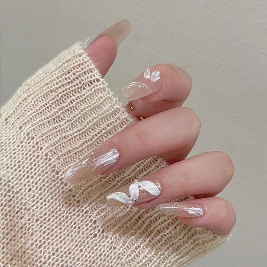 Elegant Affair Extra Long Coffin Clear Press On Nails with Silver Glitter Accents