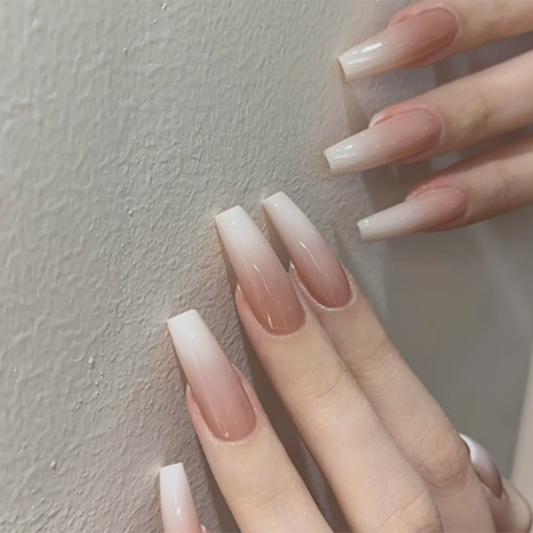 Elegant Ombre Bridal Long Coffin Pink Fade Glitter Accent Press On Nail Set