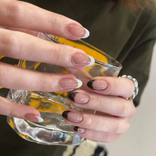 Elegant Ombre Long Oval Brown to Clear Gradient Press On Nail Set with Glossy Finish