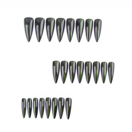 Enchanting Elegance Sharp Stiletto Long Black Green Shimmer Press On Nail Set