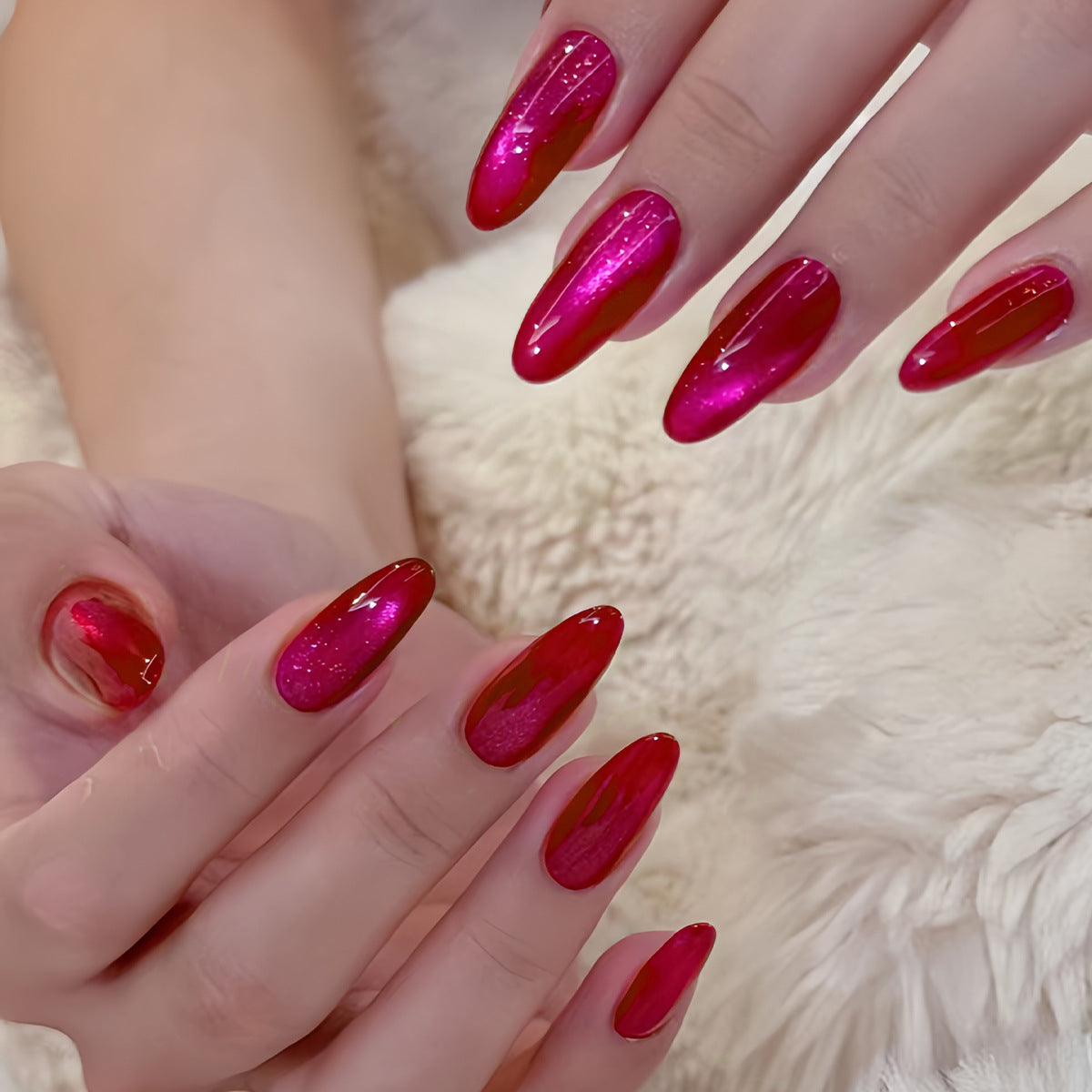 Glamorous Elegance Long Oval Shaped Shimmering Hot Pink Press On Nail Set