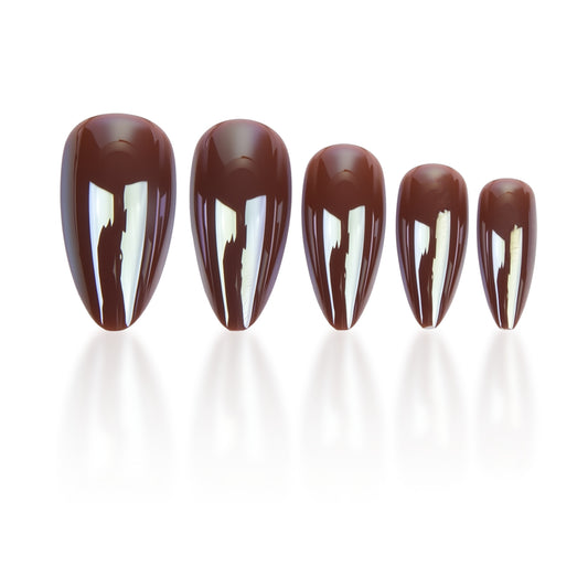 Gourmet Chocolate Dream Long Almond Press On Nails Glossy Dark Brown Elegant Finish