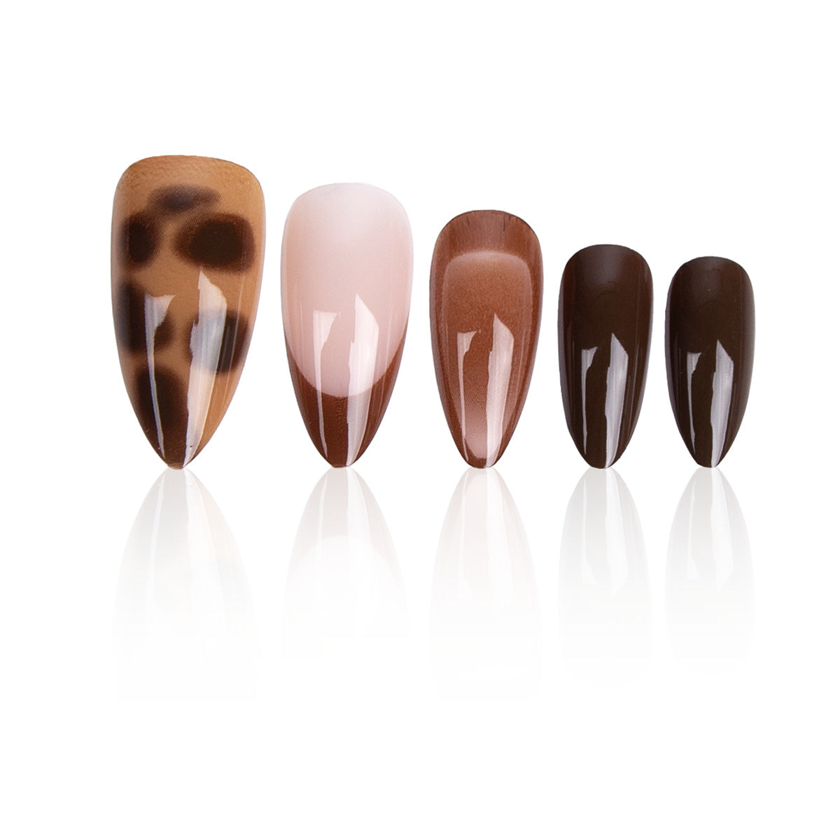 Glamorous Earthy Vibes Long Almond Brown Gradient and Leopard Print Press-On Nail Set