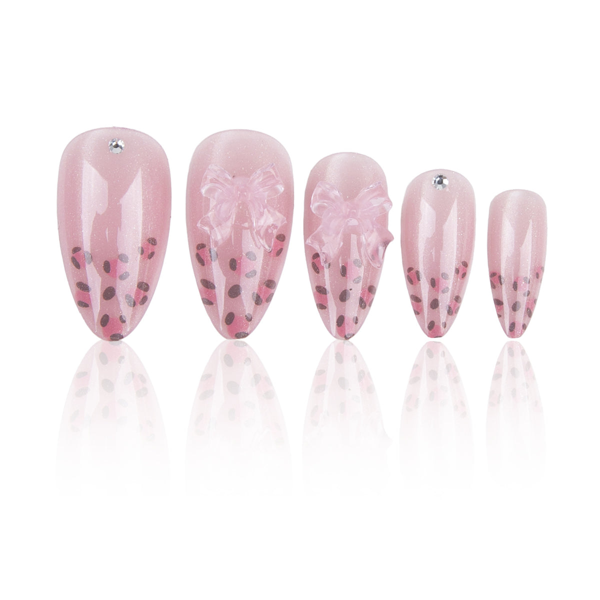 Charming Floral Fantasy Medium Almond Pink Press-On Nail Set with Bow Embellishments