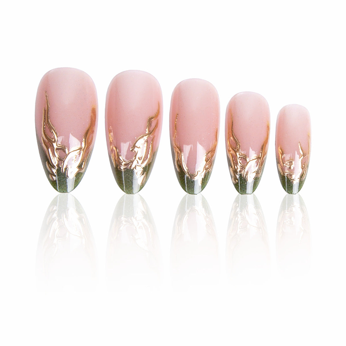 Elegant Garden Fantasy Press On Nail Set Long Almond Pink with Gold Foil Accent