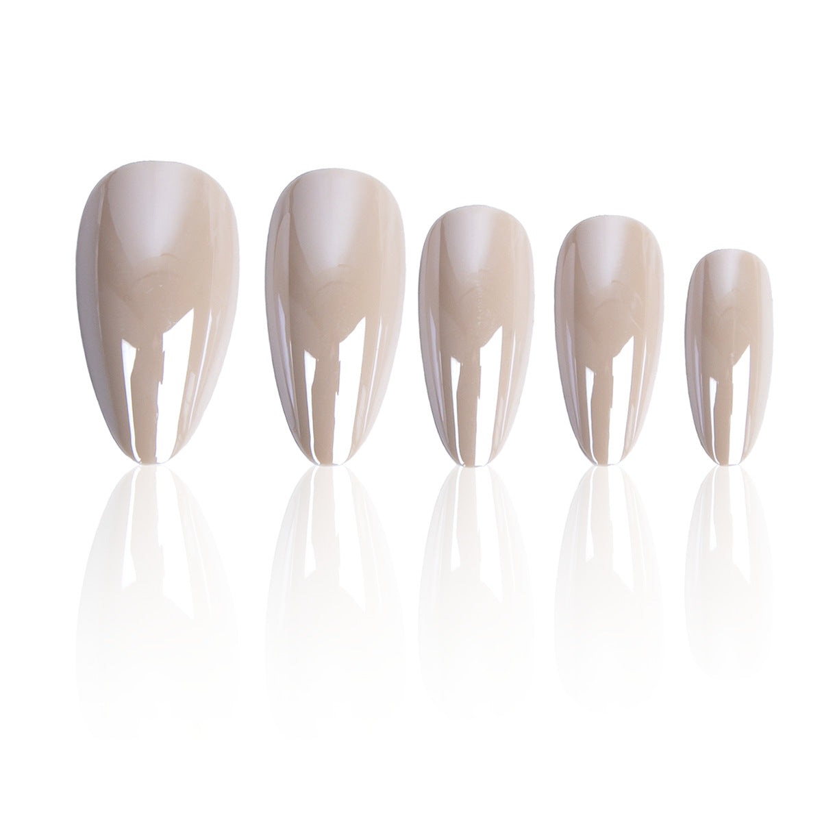 Elegant Serenity Long Almond Beige Press-On Nails with High Gloss Finish