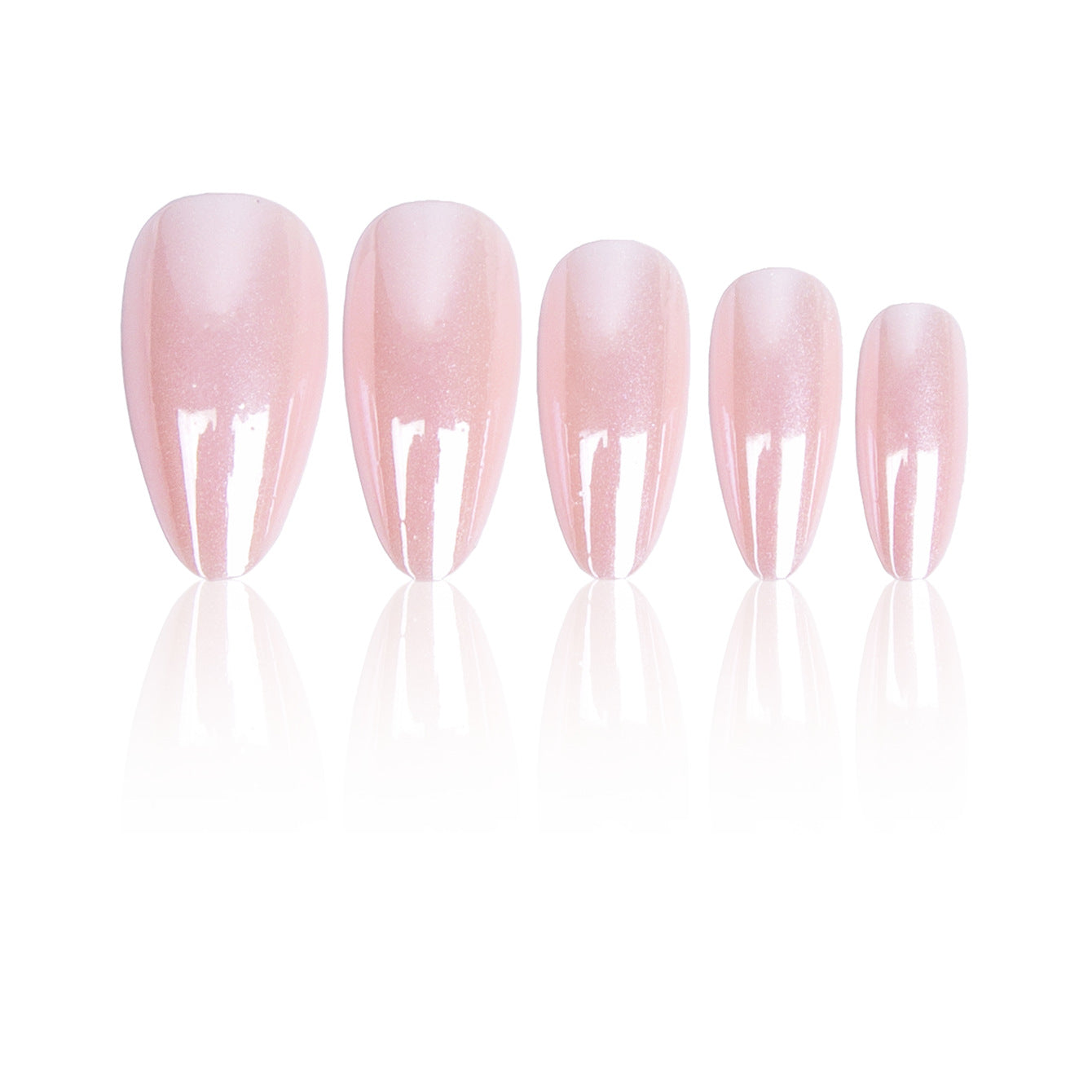 Glamorous Blossom Press on Nail Set in Long Almond Shape Soft Pink Color with Shimmering Finish
