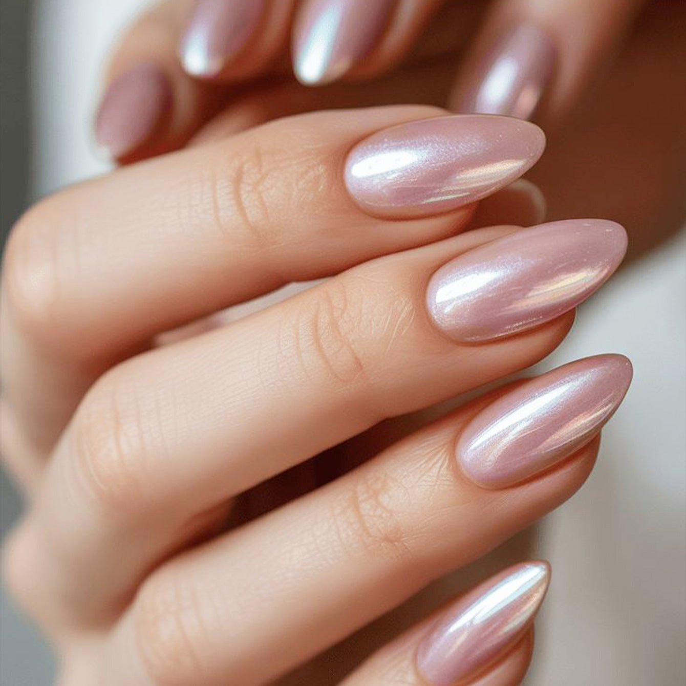 Glamorous Stardust Long Almond Shaped Pink Elegant Pearl Finish Press On Nail Set