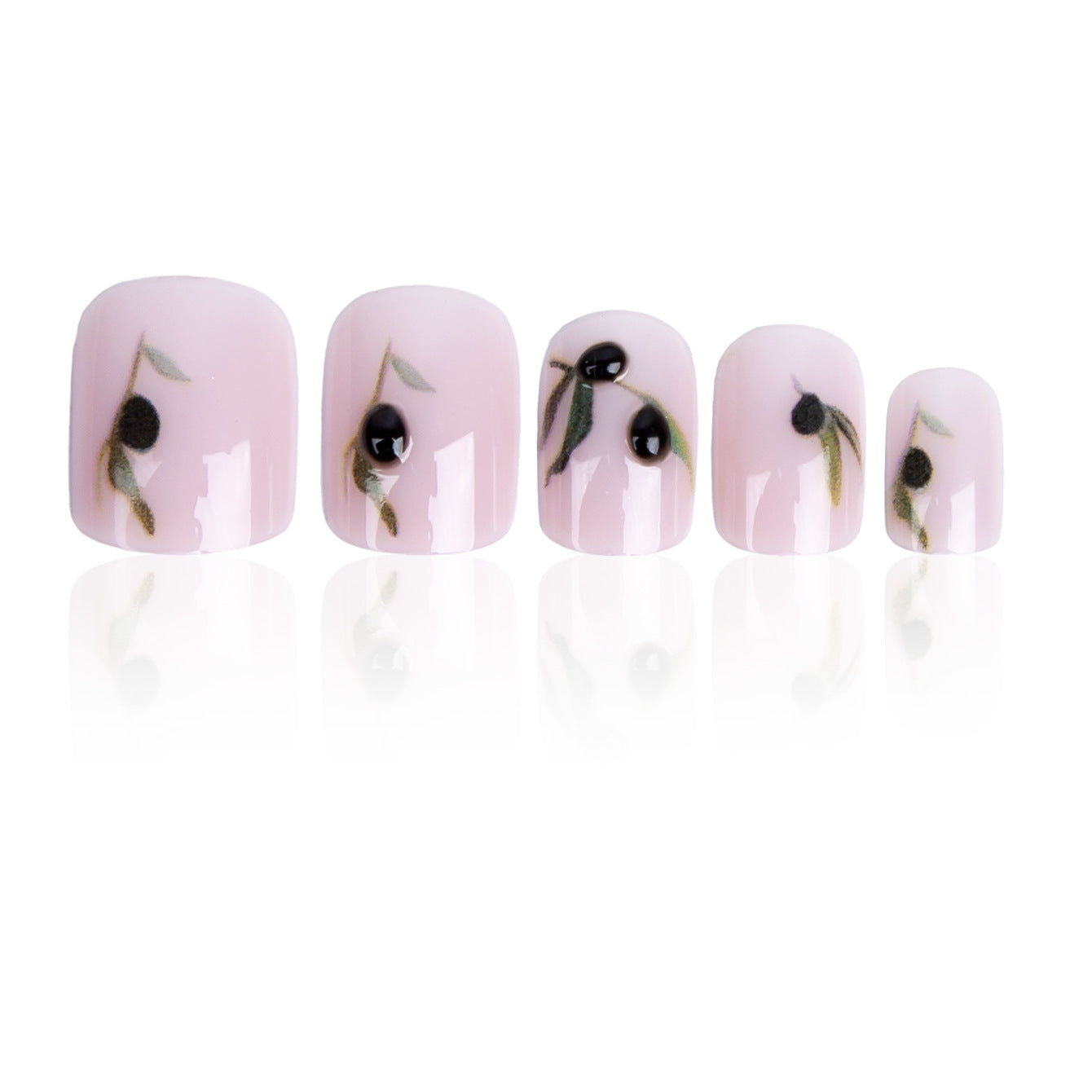 Botanical Bliss Elegant Short Square Blush Pink Press on Nail Set with Leaf and Gem Accents