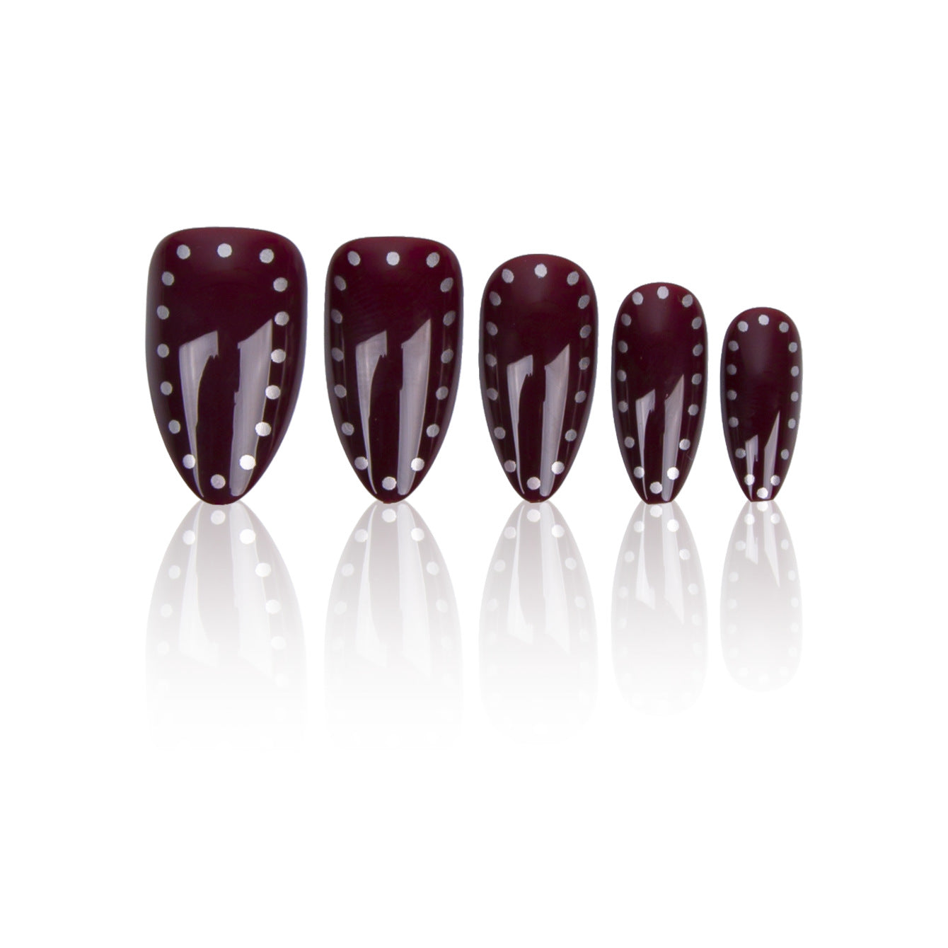 Chic Elegance Long Almond Burgundy Nails with Dazzling Polka Dots
