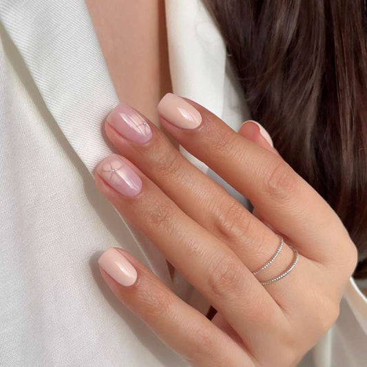 Elegant Serenity Press On Nail Set Medium Square Light Pink with Chic Dot Accents
