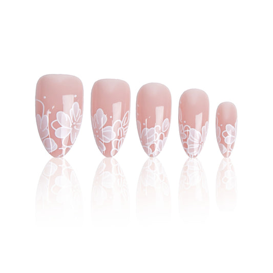 Blossom Dream Long Almond Pink Nails Featuring Elegant Floral Design