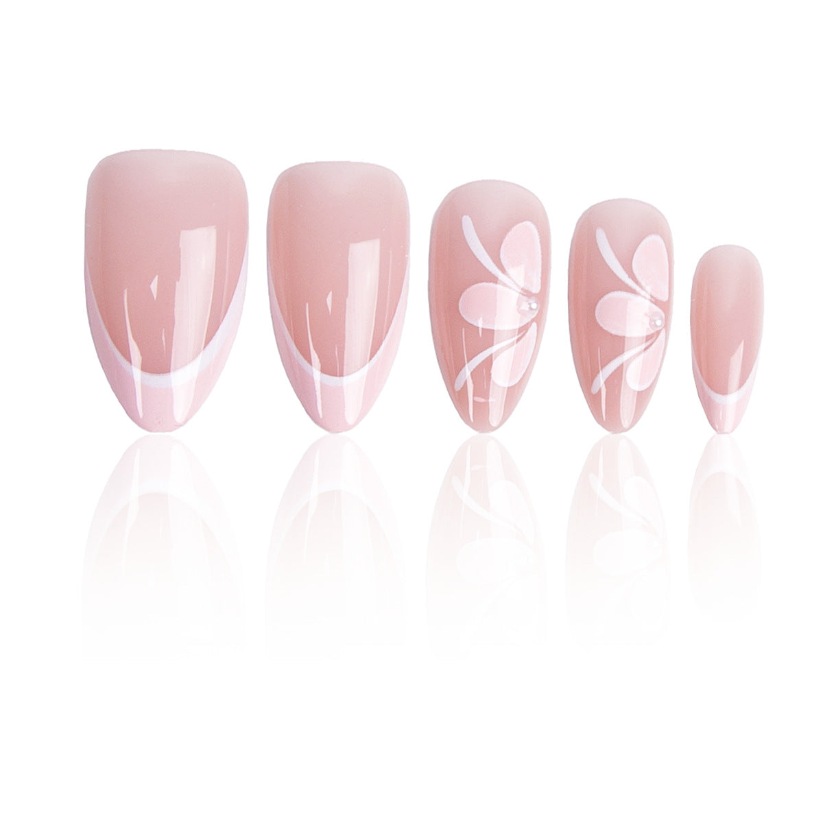 Blossom Elegance Long Almond Pink Press-On Nail Set with Artistic Floral Design