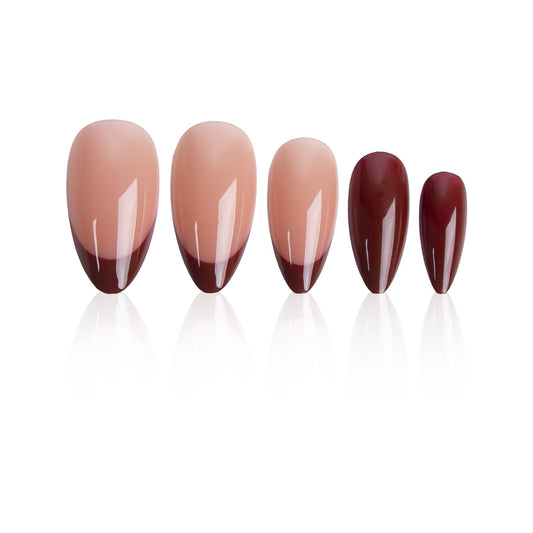 Crimson Elegance Long Almond Blush and Burgundy Ombre Press On Nail Set with Glossy Finish