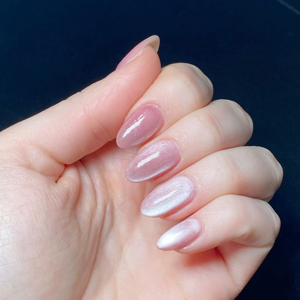 Enchanted Elegance Long Almond Blush Pink Shimmer Press On Nail Set