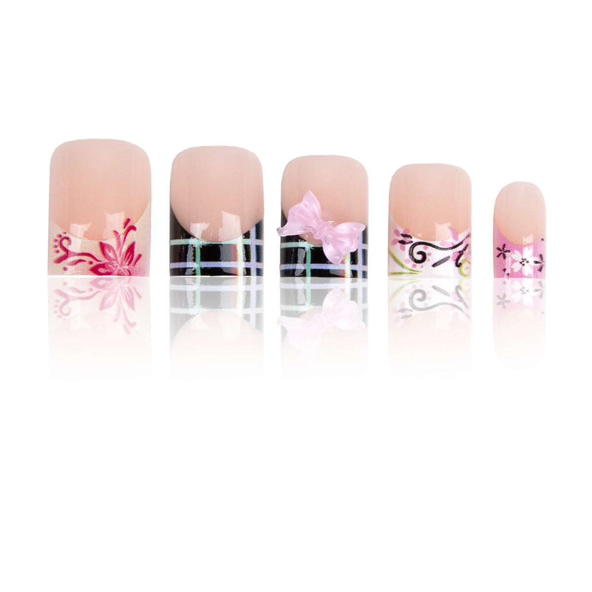 Chic Floral Short Square Clear Press On Nail Set with Charming Bow Design