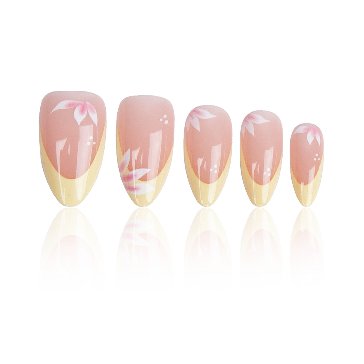 Blossom Elegance Medium Almond Pink Floral Accent Press On Nail Set