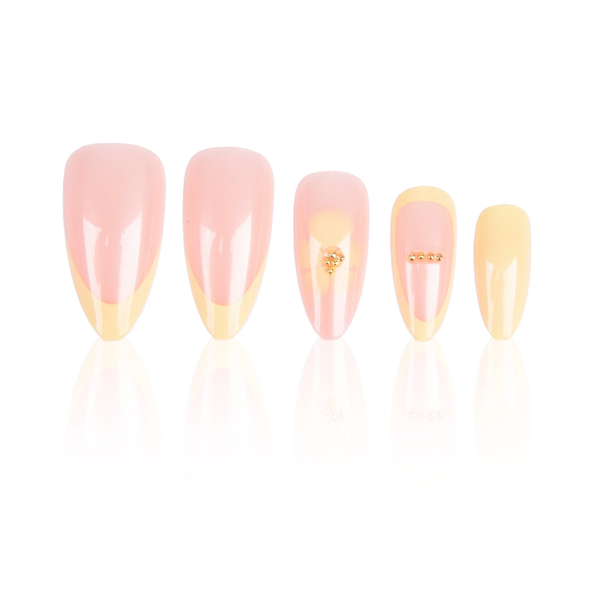Elegant Sunset Medium Almond Soft Peach with Gold Accents Press on Nail Set