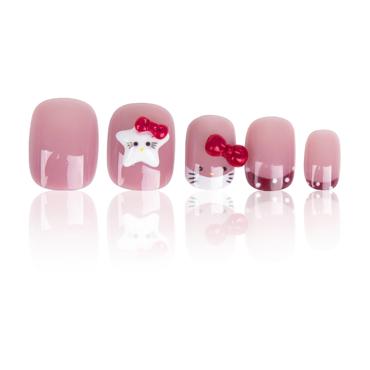 Whimsical Charm Short Square Pink with Adorable Bow and Star Designs Press-On Nail Set