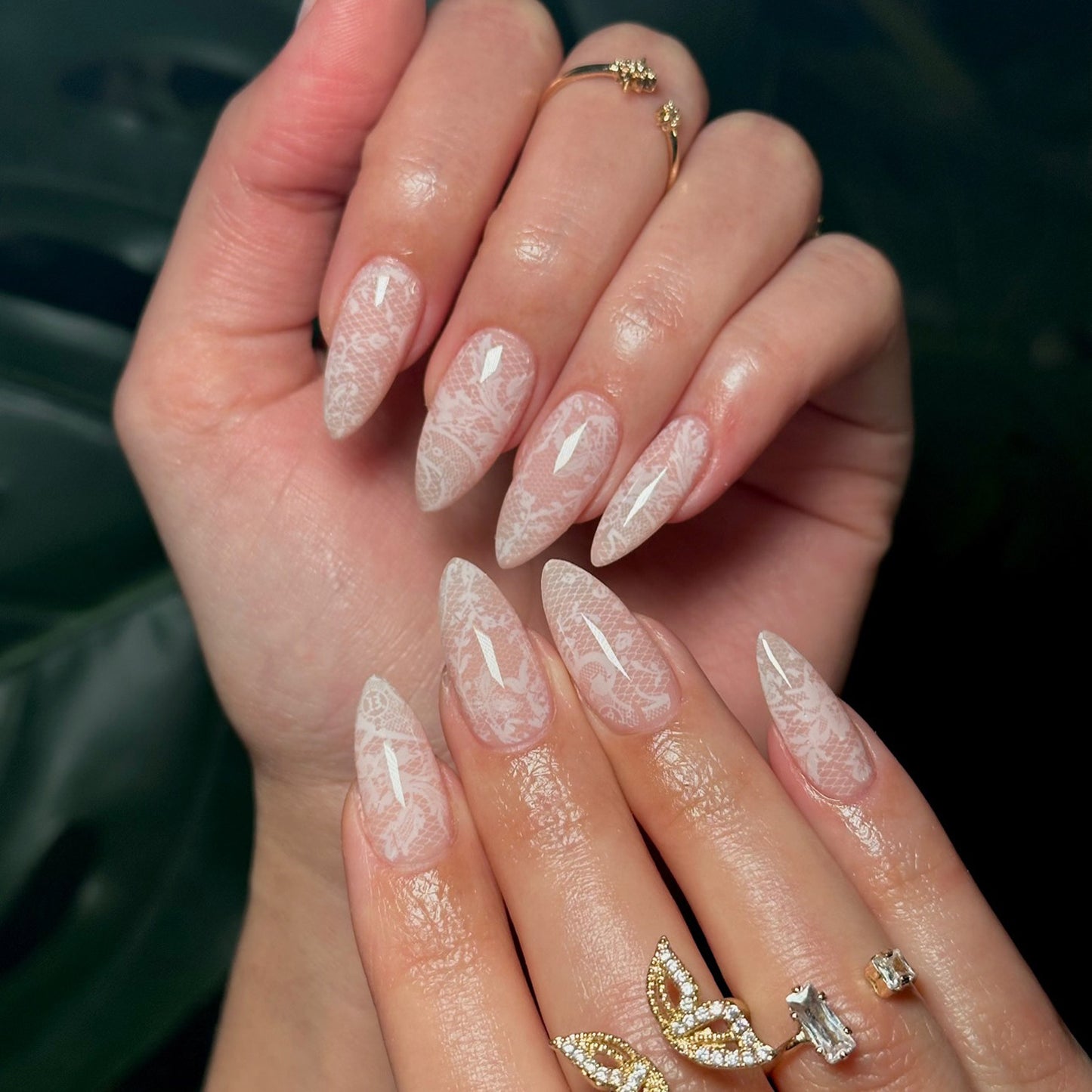 Elegant Whisper Medium Almond Pink Lace Press On Nail Set