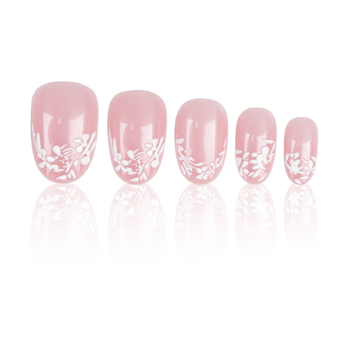 Floral Dream Short Almond Pink Press On Nail Set with Delicate White Accents