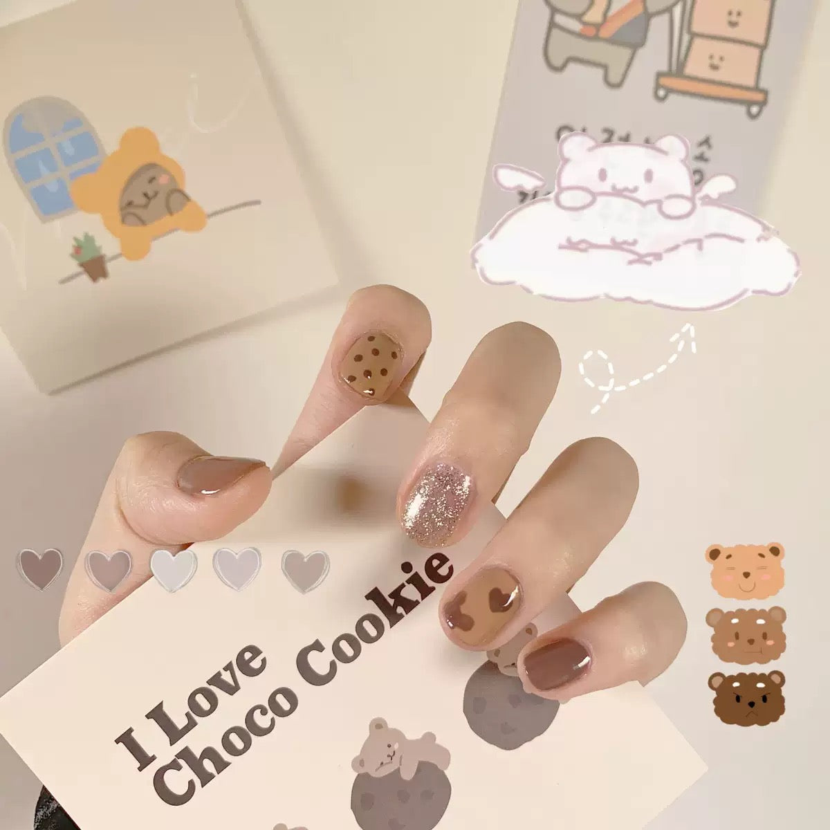Spicy Chai Short Oval Brown Cute Press On Nails