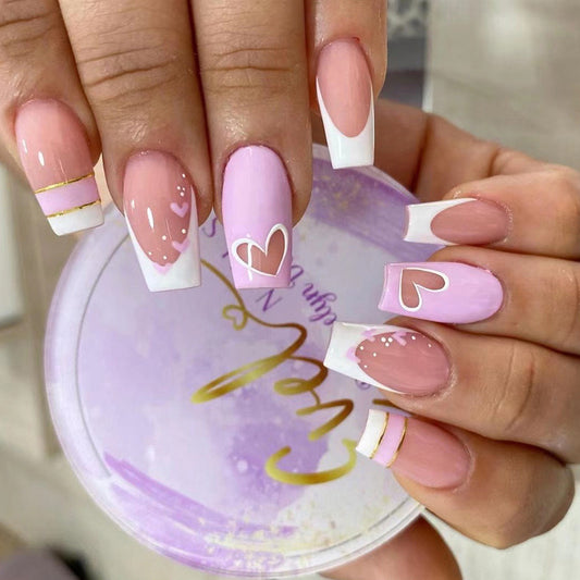 Sweetie Pie Medium Square Purple Hearts Press On Nails