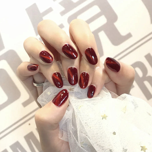 Happy Gal Short Squoval Red Abstract Press On Nails