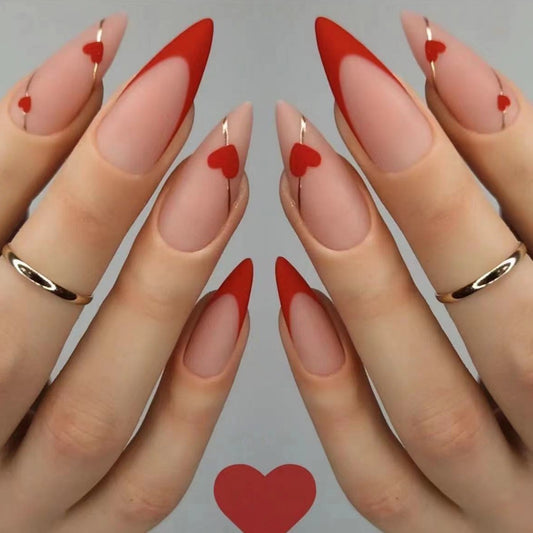 Let It Go Medium Stiletto Red French Tips Press On Nails