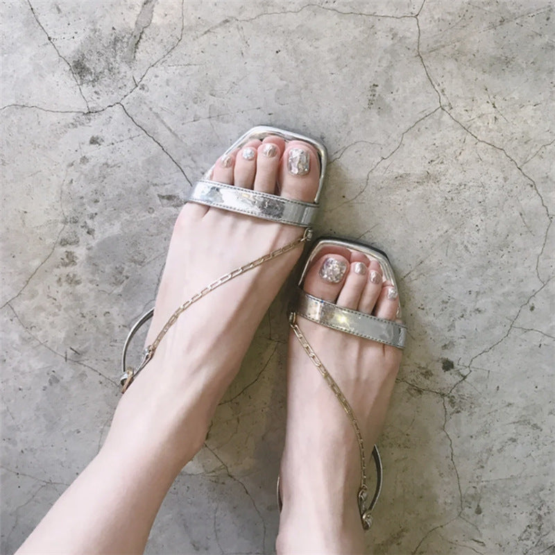 Rhinestone Glitter Short Square Silver Press On Toenail Set