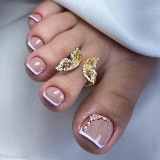 Elegant Bridal Collection Short Length Square Pink Press On Nails with Rhinestone Accents
