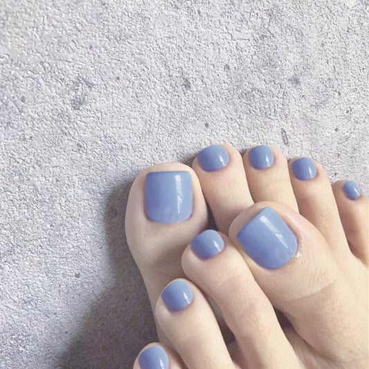Summer Breeze Short Square Periwinkle Blue Press-On Toenails with Glossy Finish