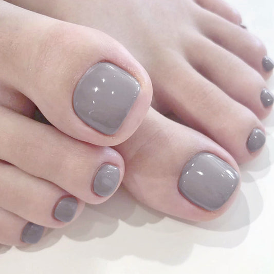 Elegant Sophistication Short Square Gray Press On Toenail Set with Shimmer Finish