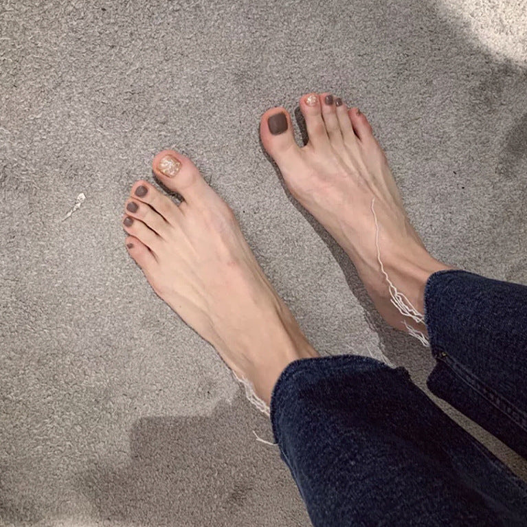 Sandy Dunes Short Square Everyday Beige Press On Toenail Set