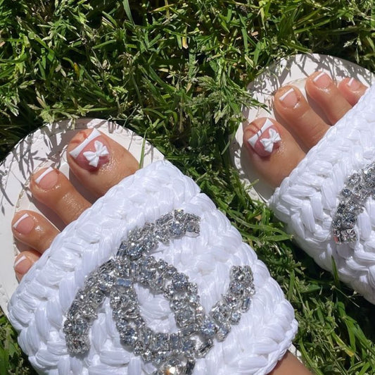 Garden Party Short Duck White Press On Nail Set with Butterfly Accents