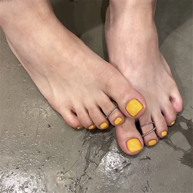 Sunshine Short Square Yellow Everyday Press On Toenail Set