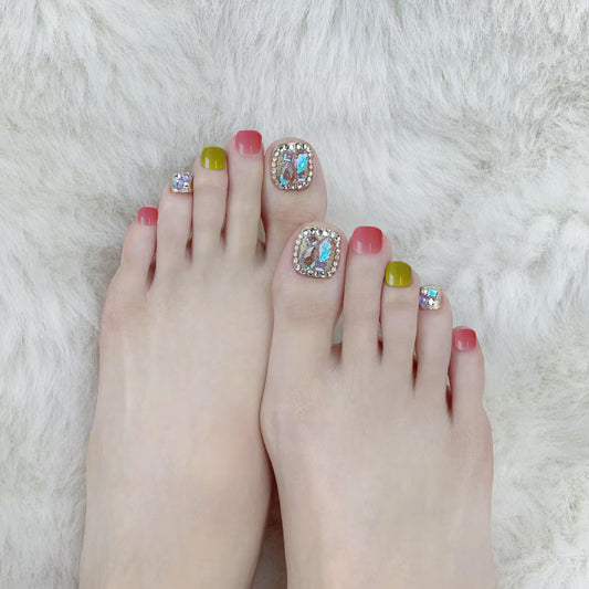 Beach Breeze Square Press On Nail Set Short Colorful Glittery Toe Nails