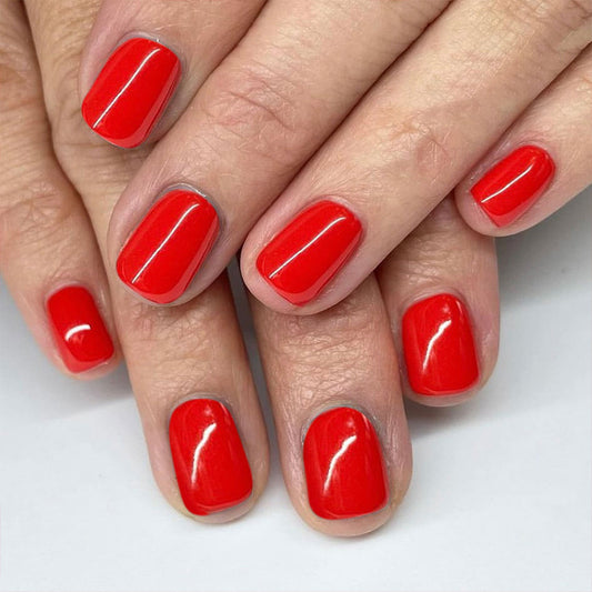 Bold Elegance Short Squared Red Press On Nail Set with High Gloss Finish