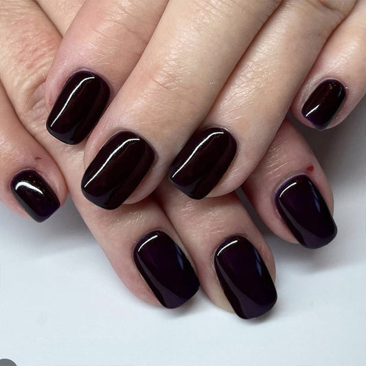Gothic Glamour Medium Square Deep Purple Glossy Press On Nail Set with Mirror Finish